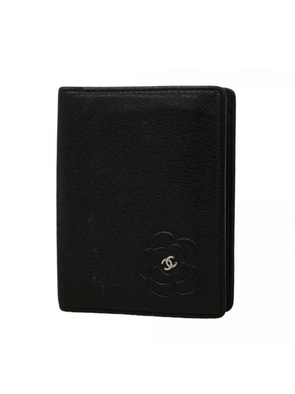 Chanel Card Case Camellia Lambskin Black Silver